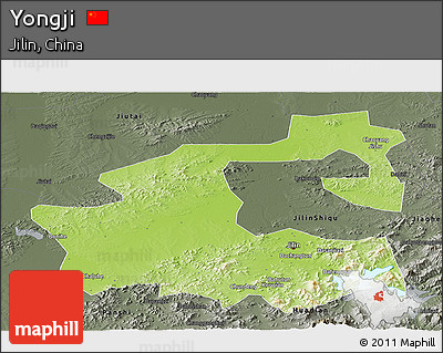 Physical Panoramic Map of Yongji, darken, semi-desaturated