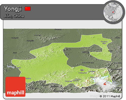 Physical Panoramic Map of Yongji, darken, semi-desaturated