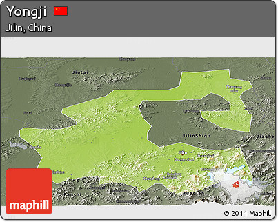 Physical Panoramic Map of Yongji, darken, semi-desaturated