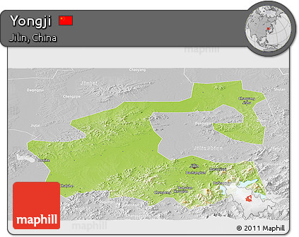 Physical Panoramic Map of Yongji, lighten, desaturated