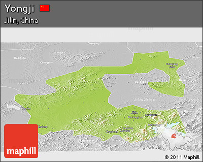 Physical Panoramic Map of Yongji, lighten, desaturated