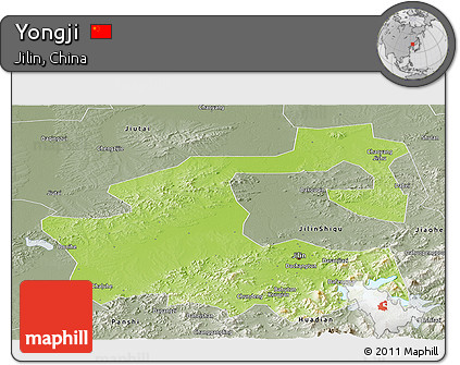 Physical Panoramic Map of Yongji, semi-desaturated