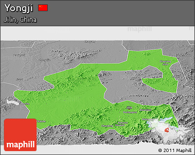 Political Panoramic Map of Yongji, desaturated