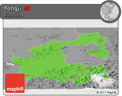 Political Panoramic Map of Yongji, desaturated