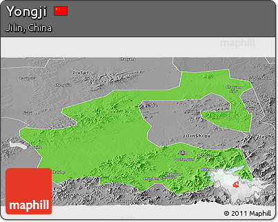 Political Panoramic Map of Yongji, desaturated