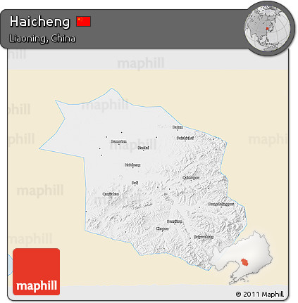 Classic Style 3D Map of Haicheng, single color outside