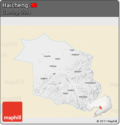 Classic Style 3D Map of Haicheng, single color outside