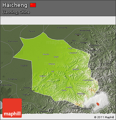 Physical 3D Map of Haicheng, darken, semi-desaturated