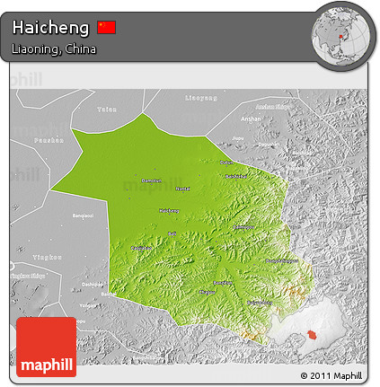 Physical 3D Map of Haicheng, lighten, desaturated