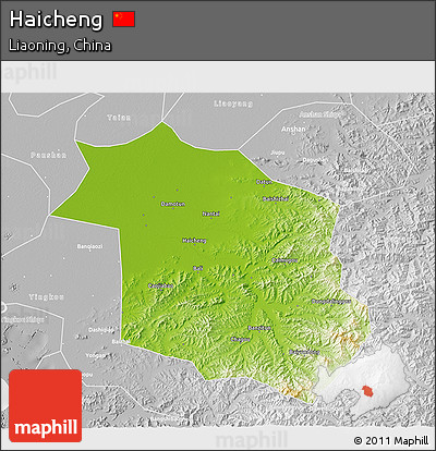 Physical 3D Map of Haicheng, lighten, desaturated