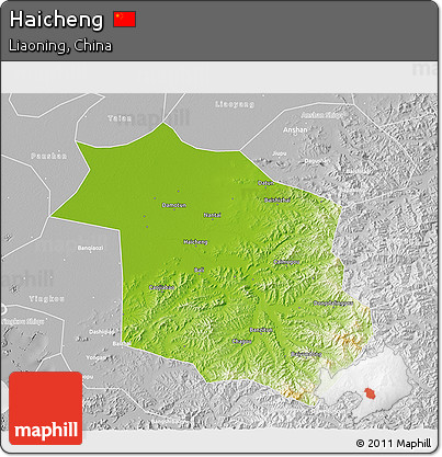 Physical 3D Map of Haicheng, lighten, desaturated