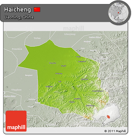 Physical 3D Map of Haicheng, lighten, semi-desaturated