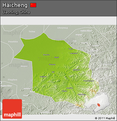Physical 3D Map of Haicheng, lighten, semi-desaturated