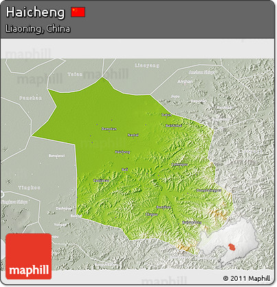 Physical 3D Map of Haicheng, lighten, semi-desaturated