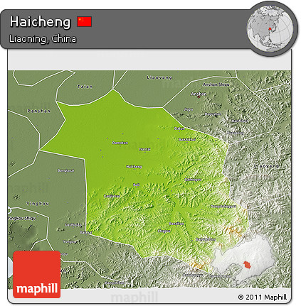 Physical 3D Map of Haicheng, semi-desaturated