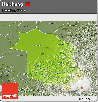 Physical 3D Map of Haicheng, semi-desaturated