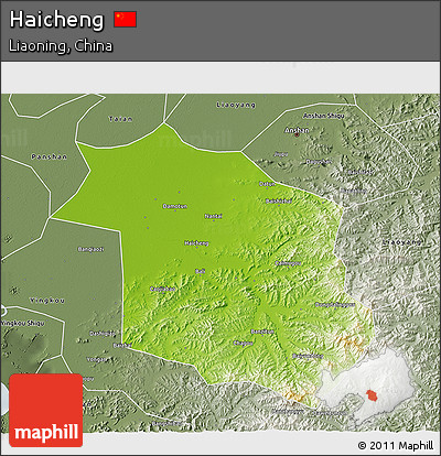 Physical 3D Map of Haicheng, semi-desaturated