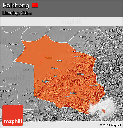 Political 3D Map of Haicheng, desaturated