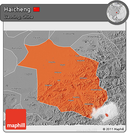 Political 3D Map of Haicheng, desaturated