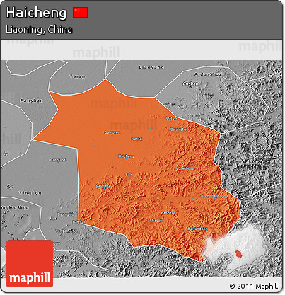 Political 3D Map of Haicheng, desaturated