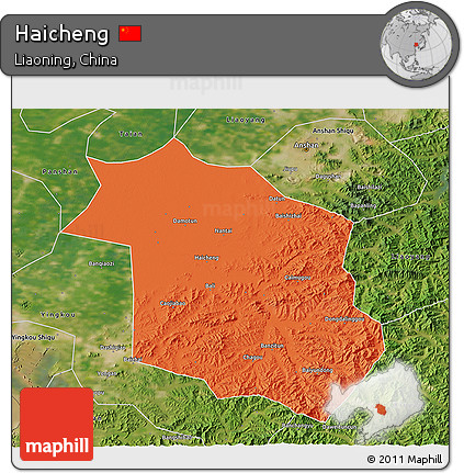 Political 3D Map of Haicheng, satellite outside