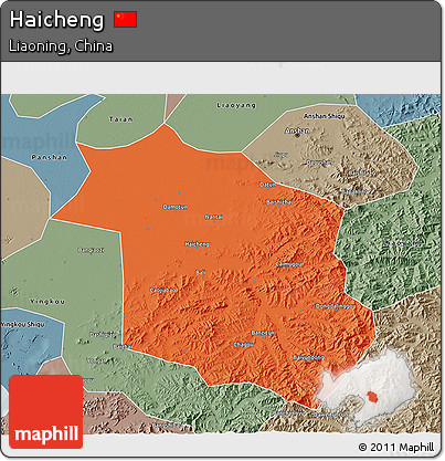 Political 3D Map of Haicheng, semi-desaturated