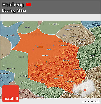 Political 3D Map of Haicheng, semi-desaturated