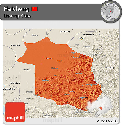 Political 3D Map of Haicheng, shaded relief outside