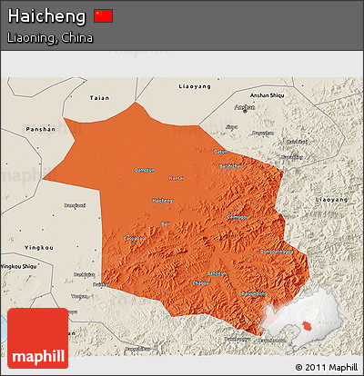 Political 3D Map of Haicheng, shaded relief outside
