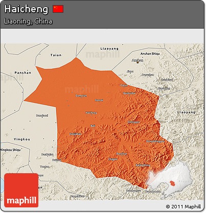 Political 3D Map of Haicheng, shaded relief outside