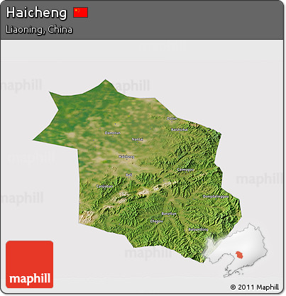 Satellite 3D Map of Haicheng, cropped outside