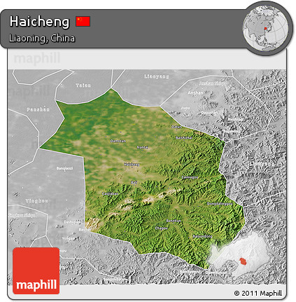 Satellite 3D Map of Haicheng, lighten, desaturated