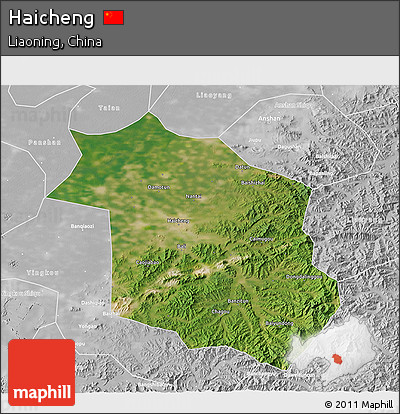 Satellite 3D Map of Haicheng, lighten, desaturated