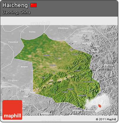 Satellite 3D Map of Haicheng, lighten, desaturated