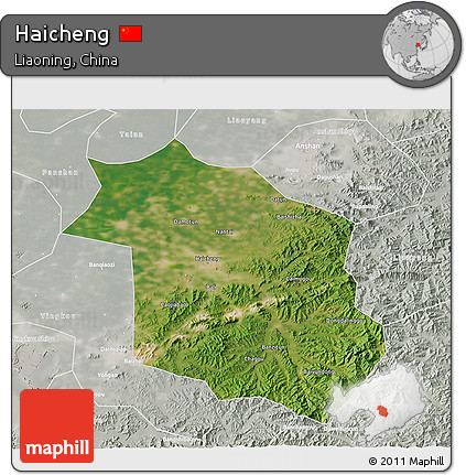 Satellite 3D Map of Haicheng, lighten, semi-desaturated