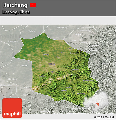 Satellite 3D Map of Haicheng, lighten, semi-desaturated