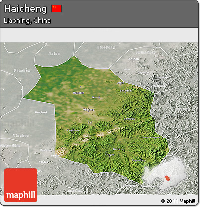 Satellite 3D Map of Haicheng, lighten, semi-desaturated