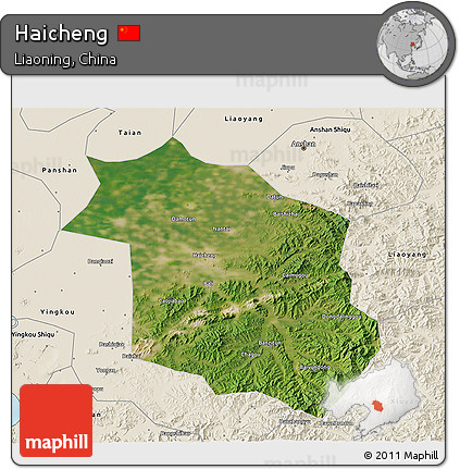 Satellite 3D Map of Haicheng, shaded relief outside