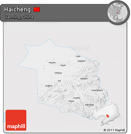 Silver Style 3D Map of Haicheng, single color outside