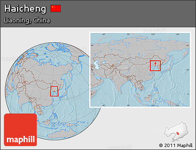 Gray Location Map of Haicheng, within the entire country, hill shading