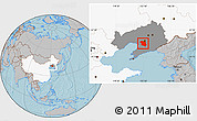 Gray Location Map of Haicheng, highlighted country, highlighted parent region, hill shading
