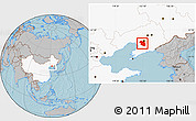 Gray Location Map of Haicheng, highlighted country, hill shading