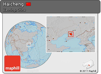 Gray Location Map of Haicheng, hill shading