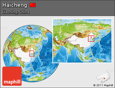 Physical Location Map of Haicheng, highlighted country, within the entire country