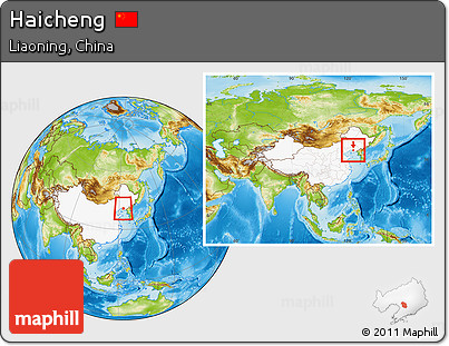 Physical Location Map of Haicheng, highlighted country, within the entire country