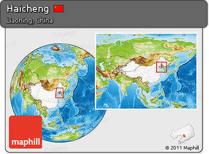 Physical Location Map of Haicheng, highlighted country, highlighted parent region, within the entire country