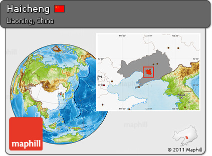 Physical Location Map of Haicheng, highlighted country, highlighted parent region