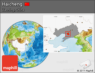 Physical Location Map of Haicheng, highlighted country, highlighted parent region