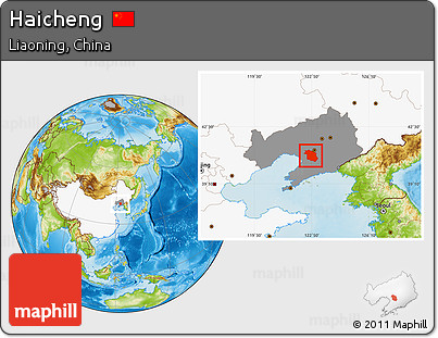 Physical Location Map of Haicheng, highlighted country, highlighted parent region