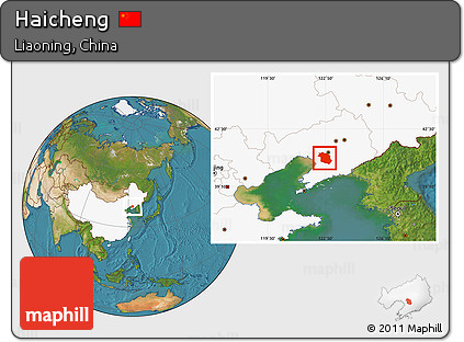 Satellite Location Map of Haicheng, highlighted country